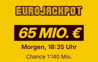 Lotto24: 65 Mio. € im Jackpot - 2 Felder für 0,20 € statt 5,20 €