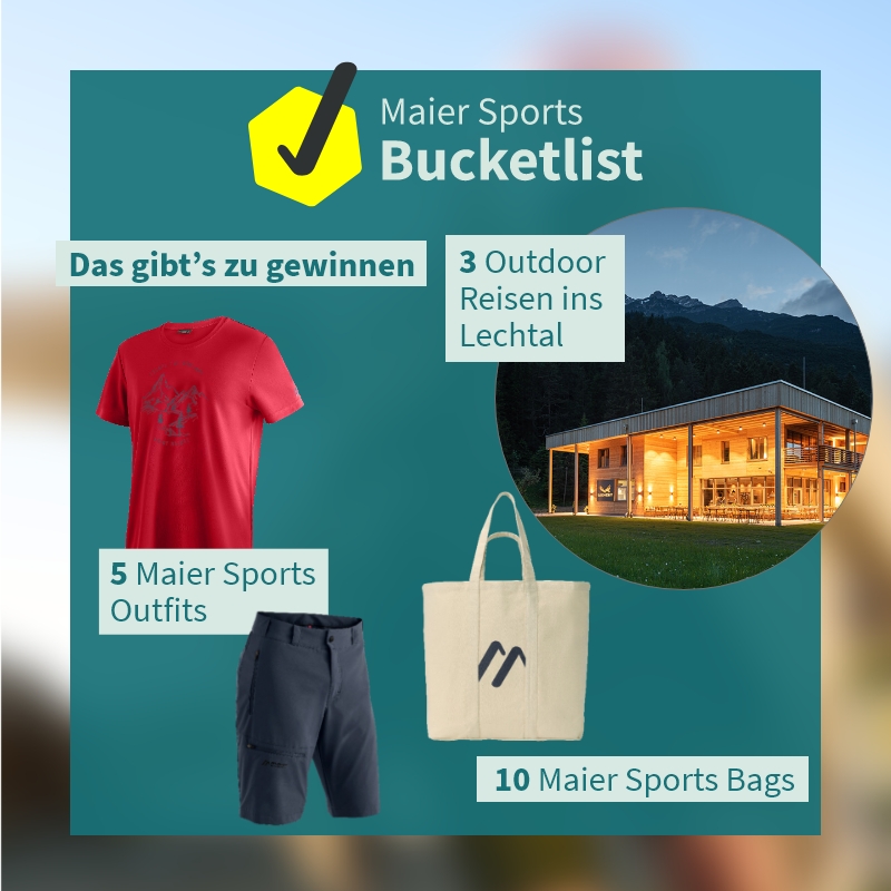 Maier Sports - 3 x eine Outdoor-Reise für 2 Personen ins Hotel LechZeit im Lechtal, 5 x eine Maier Sports Outfit, 10 x eine Maier Sports Bag