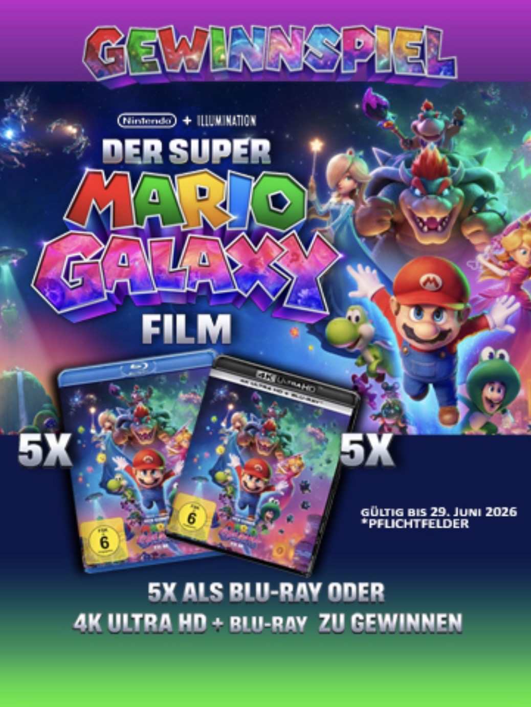 Media Dealer - 5 x Blu-ray oder 5 x 4K UHD "Der Super Mario Galaxy Film"