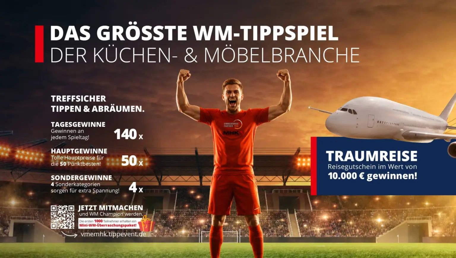 MHK Group - Reisegutschein im Wert von 10.000 Euro, E-Bike, Fernseher, Soundanlage, Wasserkocher, Heißluftfritteuse und viele mehr