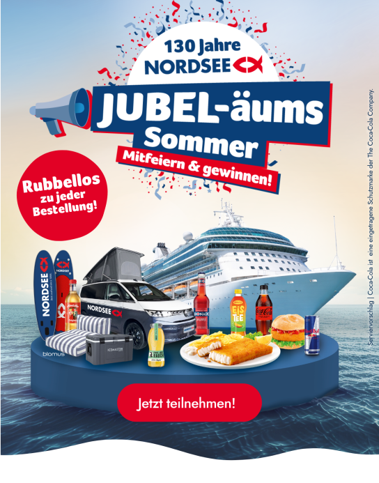 NORDSEE - 1X VW California Beach, 10x Kreuzfahrtreise zu je 5.000€, 10xOutdoorbett, 10x SUP Board, 10x Kühlbox … und Sofortgewinne