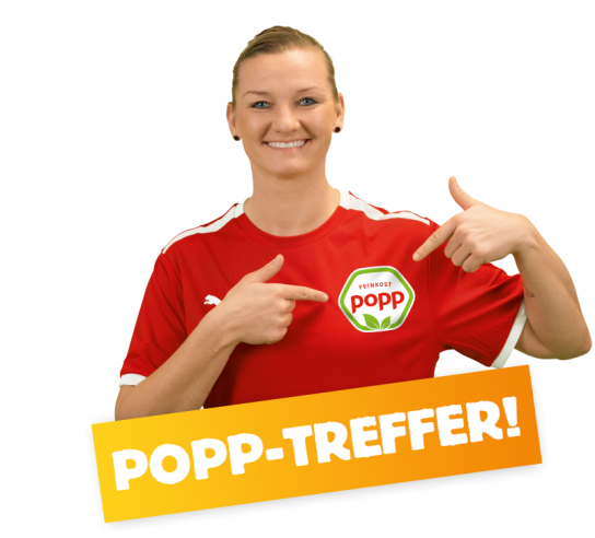 Popp Feinkost - 1 x Meet & Greet mit Alexandra Popp im Rahmen eines Fußballspiels, 100 x 1 Sportsets besteht aus Sporttasche, Trinkflasche, Duschtuch, Fußball, Fasczienrolle, Gymnastikband und Brotdose