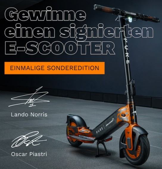 PURE ELECTRIC - Pure × McLaren-E-Scooter (Elektro-Tretroller), signiert von Lando Norris & Oscar Piastri (großer Teilnehmerkreis)