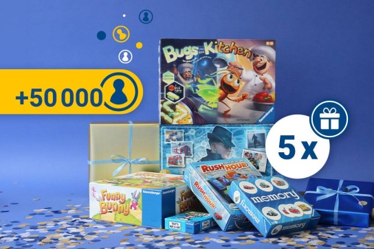 Ravensburger - 1x 50.000 Treuepunkte (Wert: 500 €), einlösbar bis 01.07.2030 und 5x Produktpakete (Wert: je 100 €) (Ravensburger Club-Mitglieder)