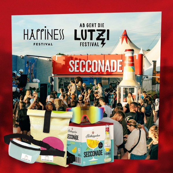 Rotkäppchen - jeweils 2 Full-Package-Tickets für das „Happiness“ oder das „Ab geht die Lutzi“-Festival (plus coolem Secconade-Merch), oder unser prickelndes Festivalpaket mit einzigartigem Secconade Backpack, schneller Brille und ganz viel Secconade