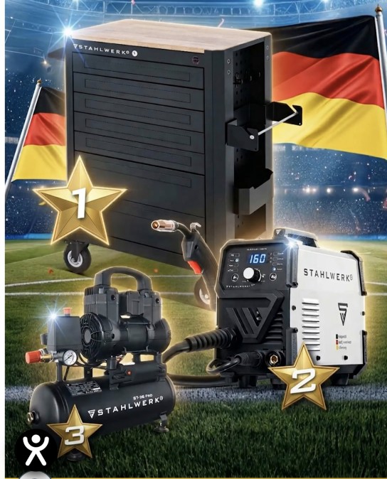 Stahlwerk - Werkstattwagen CROW, bestückt mit 235 Premium-Werkzeugen, Schweißgerät MIG/MAG 160 M, Kompressor ST-98 Pro