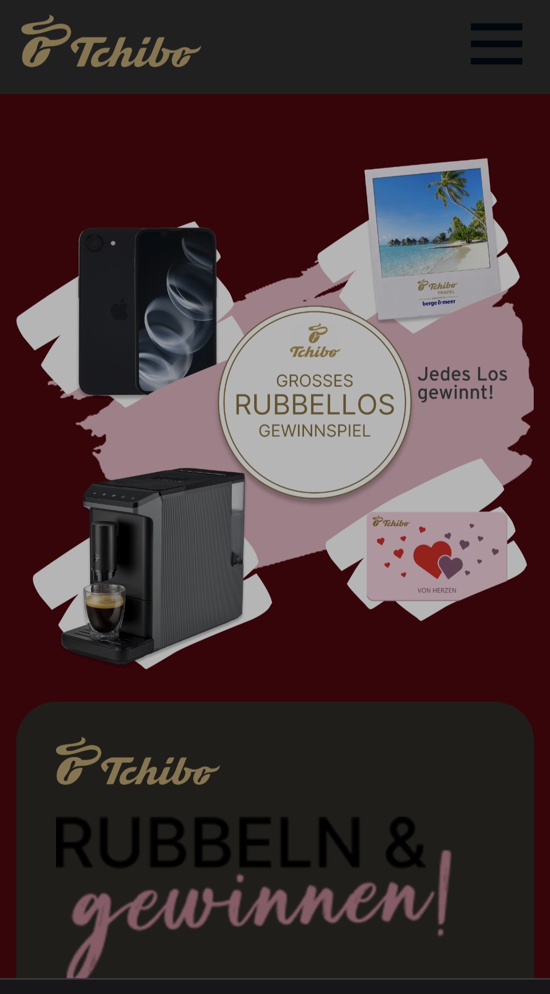 Tchibo - Grosses Rubellos Gewinnspiel jedes Los gewinnt - 2x Apple iPhone 16e, 5x Kaffeevollautomaten, Geschenkkarten und mehr