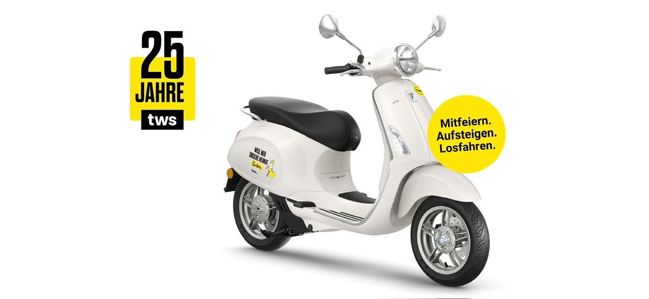 Technische Werke Schussental - 2x1 E-Vespa inklusive 300€ Gutschein für einen Vespa-Helm für die Firma Zweirad Deusch (Produktkauf, Abholung )