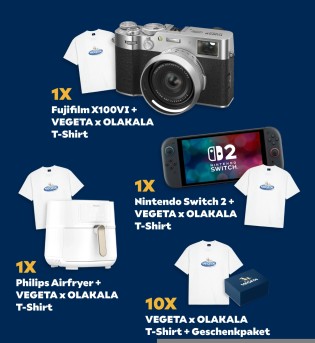 Vegeta - 1 x Kamera, 1 x Nintendo Switch, 1 x Airfryer, 10 x Produktpakete inkl. Eine T-Shirts zu jedem Gewinn