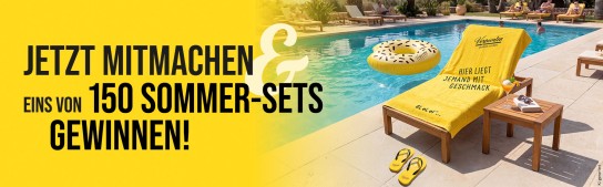 VERPOORTEN - 150 VERPOORTEN Sommer-Sets, bestehend aus: 1 x VERPOORTEN Standhandtuch XXL, 1 x VERPOORTEN Flip Flops, 1 x VERPOORTEN Schwimmring im Donut-Design