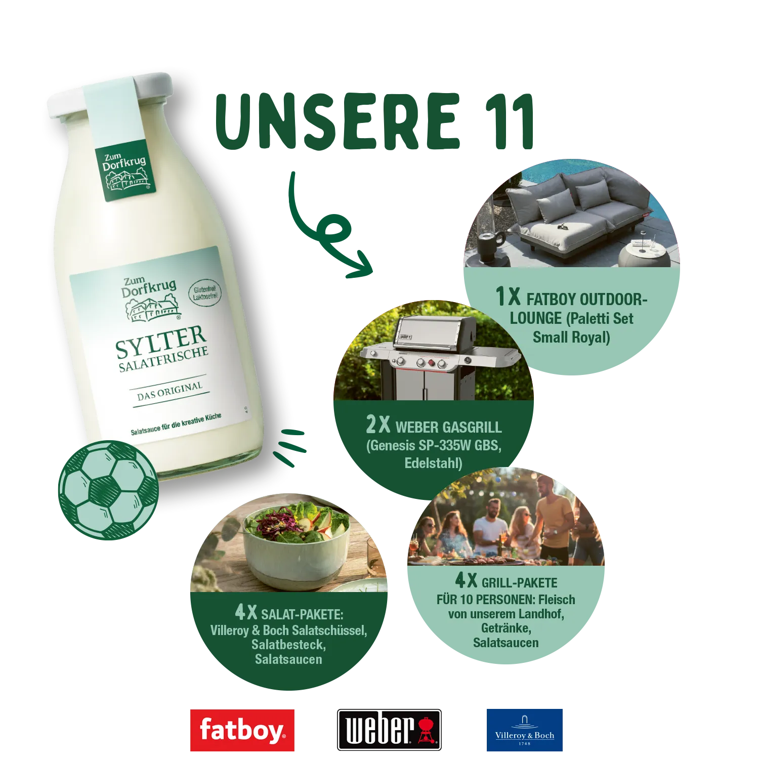 zum Dorfkrug - 1 x FATBOY OUTDOORLOUNGE, 2 x WEBER GASGRILL, 4 x SALAT-PAKET, 4 x GRILL-PAKETE FÜR 10 PERSONEN