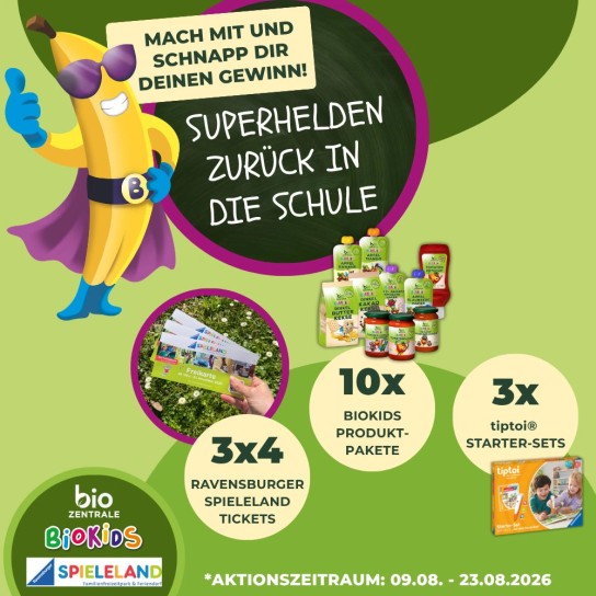 Biozentrale - 10x1 10 BioKids Produktpaket zu je 25€, 3x1 3 tiptoi® Starter-Set mit Stift+Buch, 3 x 4 Flexi-Tageskarten für das Ravensburger Spieleland 2027