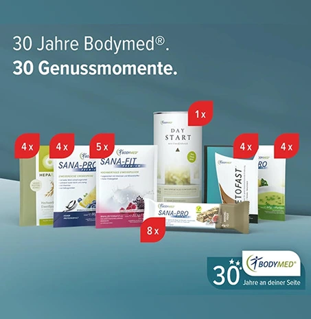 Bodymed - 1 von 3 Bodymed-Produktpaketen bestehend aus 4 Suppen, 4 Cremes, 8 Riegeln, einer Day Start Dose, 5 Sana-Fit Sachets, 4 Hepafast Sachets, 4 Ketofast Sachets im Wert von je 126,20 €
