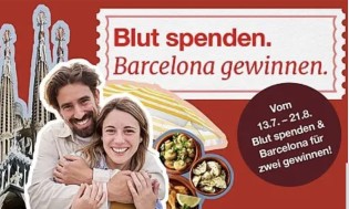 DRK-Blutspendedienst - 5 unvergessliche Städtetrips für je 2 Personen nach Barcelona. Dich und deine Begleitung erwartet Spaniens lebendige Metropole mit Kultur, gutem Essen, Strand und ganz viel Charme