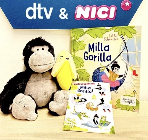 dtv - 3 Fanpakete mit jeweils einem signierten Milla Gorilla-Buch, einem Stoff-Gorilla von NICI, einer Plüschbanane sowie einem Stickerbogen. Außerdem werden noch zehn weitere signierte Exemplare von ›Milla Gorilla‹ verlost