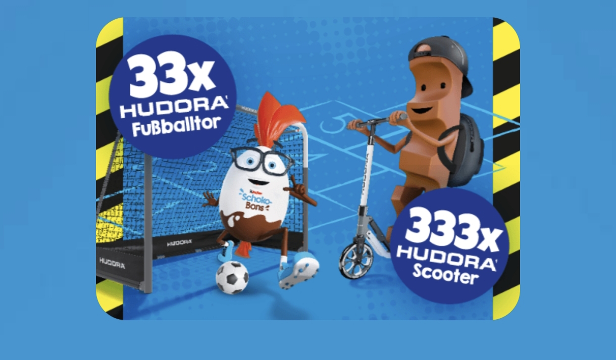 Ferrero - 33 Hudora Fußballtore / 333 Hudora Scooter / 20% Hudora Rabatt-Gutschein