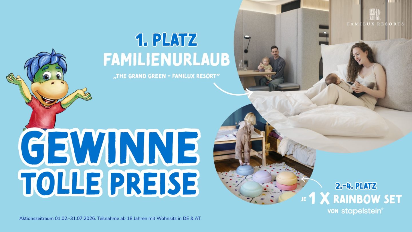 FruchtZwerge - 1x 2 Übernachtungen im Familien Resort The Green Garden von Familux für 2 Erwachsene und begleitende Kinder in der Nebensaison (Termin im gesetzten Rahmen frei wählbar) und 3x ein Stapelstein Rainbow Set (im Wert von je 209€)