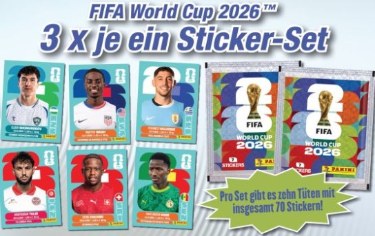 just kick it - 3 x Panini FIFA World Cup 2026 Sticker-Set mit insgesamt 70 Stickern