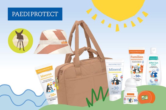 Lunamag - 2 x ein Set mit 7 besonders hautverträglichen Sonnenschutzprodukten von PAEDIPROTECT und einer hochwertigen Strandtasche plus Strandhut von Lässig