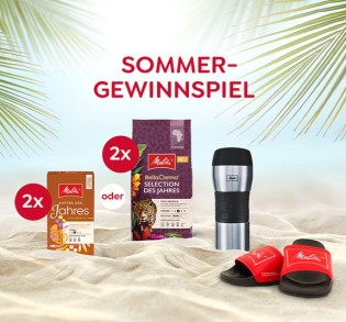 Melitta - Ein sommerliches Genuss-Paket, bestehend aus - einem paar Melitta® Badesandalen, - einem Melitta® Therm Mug (350 ml) sowie - 2 Packungen Melitta® BellaCrema® Selection des Jahres 2026