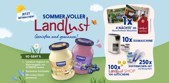 Molkerei Söbbeke - ein Aufenthalt in einem Landlust Hotel für 2 Personen mit 4 Übernachtungen inklusive Frühstück; 10 x Tefal Eismaschinen; 100 x 10€ Landlust Gutscheine; 250 x Eisförmchen-Bundles