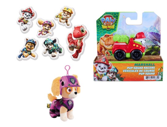 oeticket - PAW PATROL: DER DINO FILM: 2 tolle Fanpaket bestehend aus: 1 x Radiergummi Set, 1 x Pup Sqaud Racer Marshall, 1 x Anhänger Skye