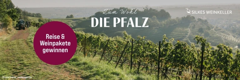 Silkes Weinkeller - 1. Preis: 2 Übernachtungen für 2 Personen im VINOTEL Schreieck (Pfalz) inkl. Weinprobe. 2.–6. Preis: Je ein „Pfalz Entdecker-Weinpaket“ mit 6 Flaschen hochwertigem Pfälzer Wein