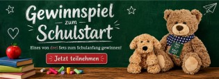 Teddy Hermann - 3x1 Kuscheltier-Set zum Schulstart: Teddy für Schulanfang und Schlenkerhund „Schulanfang“