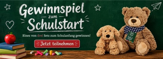 Teddy Hermann - 3x1 Kuscheltier-Set zum Schulstart: Teddy für Schulanfang und Schlenkerhund „Schulanfang“