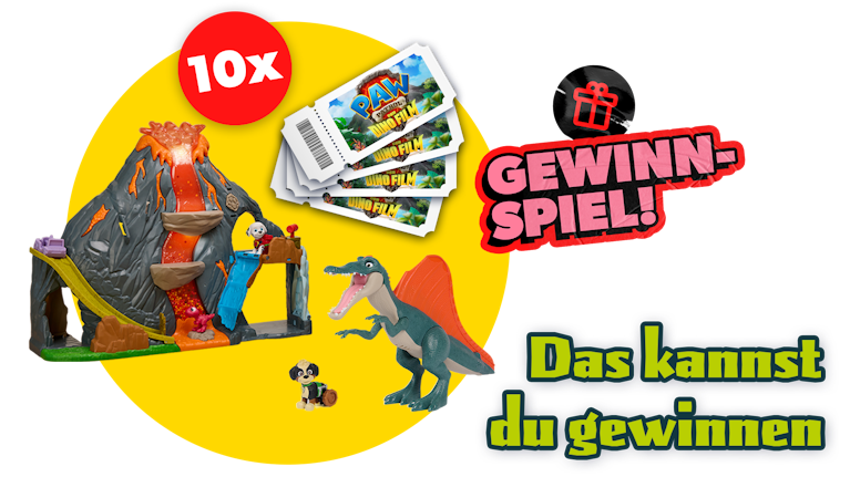 toggo - 10x PAW Patrol Fan-Paket bestehend aus: - Rise and Roll Dino Set - Super Lava Blas Playset - 4 Kinofreikarten für "PAW Patrol: Der Dino Film"