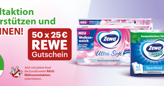 Zewa - 50 REWE Einkaufsgutscheine im Wert von je 25 €