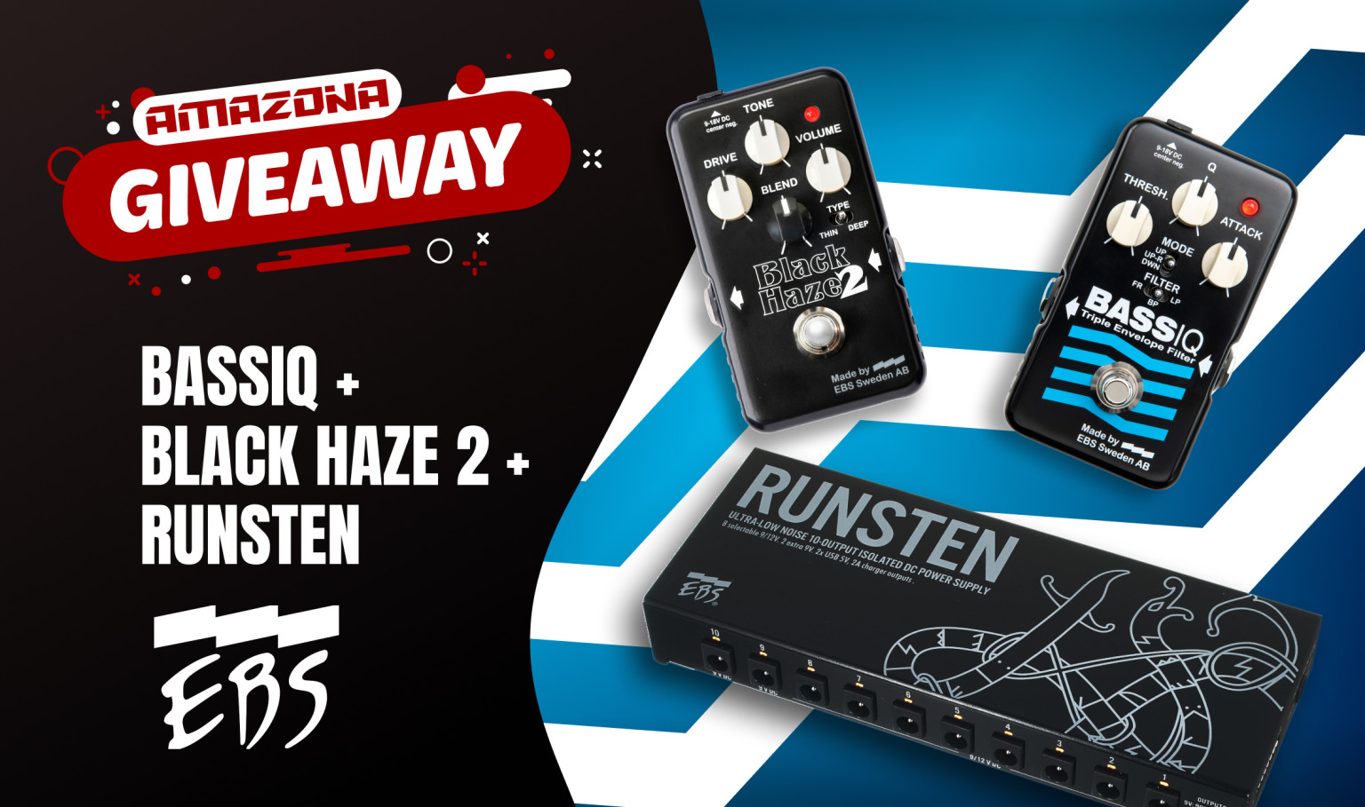amazona - Ein Effektpedal-Bundle - EBS BassIQ, Black Haze 2 und Runsten