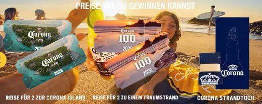 Anheuser-Busch - Reise für zwei Personen auf die Corona Island in Kolumbien | Reise für zwei Personen in ein Europäisches Corona-Paradies | Corona-Handtuch | Corona-Kühlbox | TripAdvisor-Gutschein (Produktkauf)