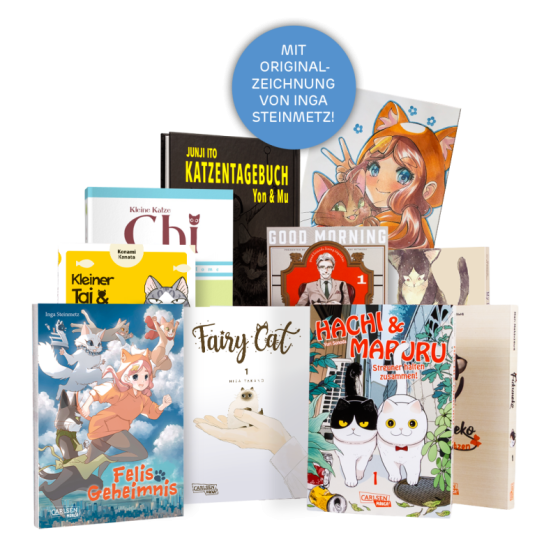 Carlsen Verlag - Ein großes Manga-Paket, mit zehn Katzen-Manga Deiner Wahl + eine Originalzeichnung von Mangaka Inga Steinmetz, der Autorin von FELIS GEHEIMNIS