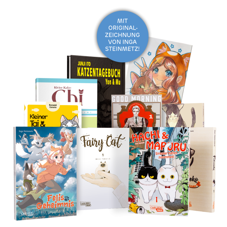 Carlsen Verlag - Ein großes Manga-Paket, mit zehn Katzen-Manga Deiner Wahl + eine Originalzeichnung von Mangaka Inga Steinmetz, der Autorin von FELIS GEHEIMNIS