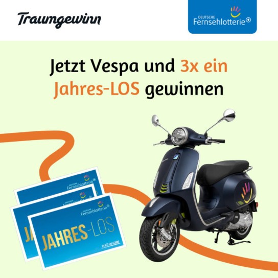Crabstone: eine Vespa Primavera Tech 50 und 3x ein Jahres‑LOS der Deutschen Fernsehlotterie