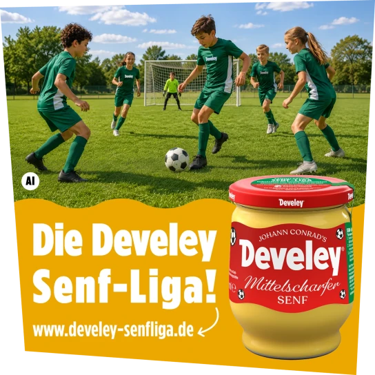 Develey Senf & Feinkost - komplette Trikotsätze für F- oder E-Junioren für bayerische Fußball-Vereine (Produktkauf)