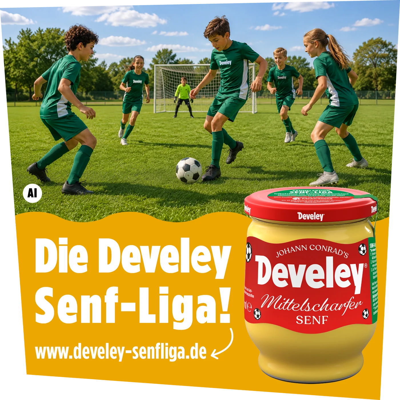 Develey Senf & Feinkost - komplette Trikotsätze für F- oder E-Junioren für bayerische Fußball-Vereine (Produktkauf)
