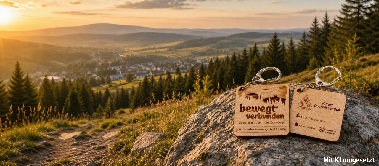 Erzgebirgssparkasse - 5 x 2 Wanderplaketten inklusive Wandersocken für den 123. Deutschen Wandertag in Oberwiesenthal im Erzgebirge  im September 2026