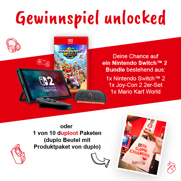 Ferrero - 1x NINTENDO Switch 2, 1x NINTENDO Joy-Con 2er Set, 1x Mario Kart World oder 1 von 10 duploot-Paketen