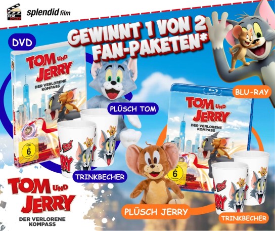 filmspleen - 1 von 2 Fan-Paketen zu TOM UND JERRY – DER VERLORENE KOMPASS bestehend aus DVD, Plüsch-Tom und 2 Trinkbechern oder Blu-ray, Plüsch-Jerry und 2 Trinkbechern