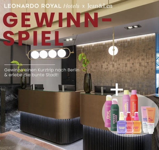 Jean&Len - Gutschein für 2 Personen für 1 Nacht im Leonardo Royal Berlin Alexanderplatz inklusive Frühstück und Abendessen, ein Jean&Len Feelgood Produktpaket
