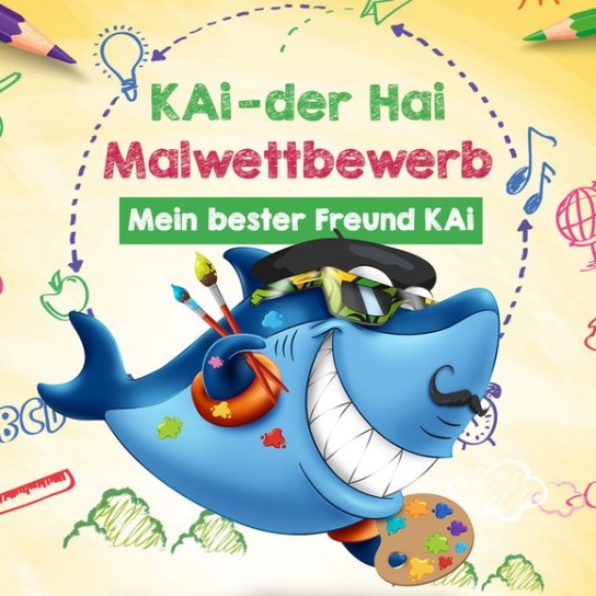 Karlsruher Bädergesellschaft - persönlicher Besuch von KAi – der Hai im Kindergarten Freikarten für das Europabad Plüsch-Hai