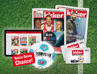 kicker - 3x iPad Mini + 1 Jahr Kicker eMagazine  6x 250€ Kicker Shop Gutschein  40x offizieller Bundesliga Spielball