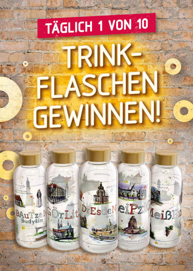 Margon - Täglich 1 von 10 Glastrinkflaschen mit dem Sachsen-Motiv deiner Wahl