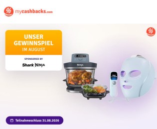 mycashbacks.com: Gewinne einen Ninja Crispi Pro oder eine Shark Cryo Glow LED-Gesichtsmaske