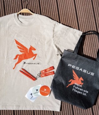Pegasus - Drei PEGASUS Goodiebags. In jedem steckt ein hochwertiges Shirt aus Bio-Baumwolle, eine Sattel- und Tragetasche sowie ein paar Goodies