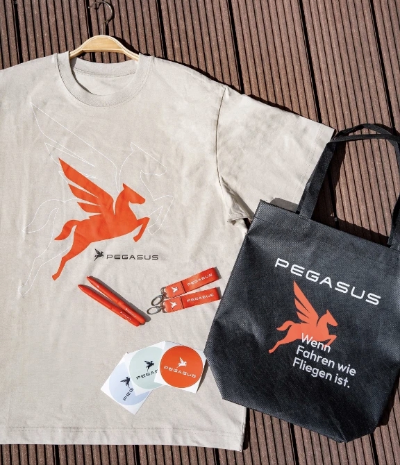 Pegasus - Drei PEGASUS Goodiebags. In jedem steckt ein hochwertiges Shirt aus Bio-Baumwolle, eine Sattel- und Tragetasche sowie ein paar Goodies