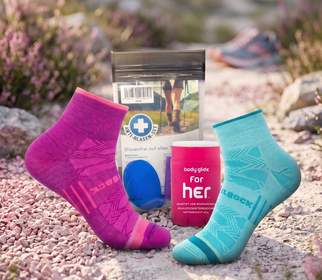 Runtimes - Reibungslos laufen für Läuferinnen: 3 Anti-Blasen-Bundles (je 2 Paar Laufsocken, 1 Set Blasenstopper-Klebepads und 1x Hautschutz-Balsam)