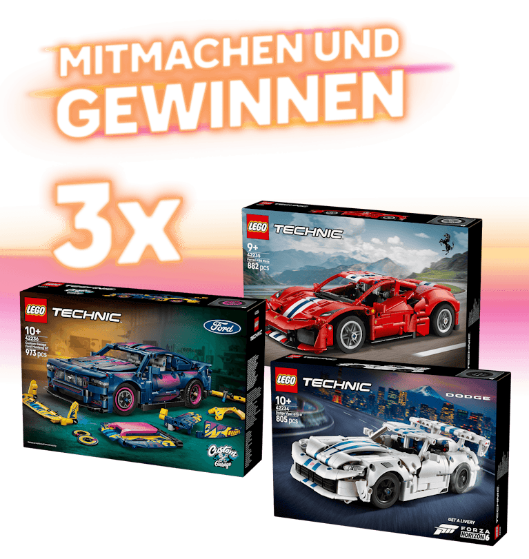 toggo - 3x LEGO® Technic Set bestehend aus: Ford Mustang GT Auto aus der Tuning-Werkstatt, Ferrari 488 PISTA Auto und Dodge Viper GTS-R Sportwagen